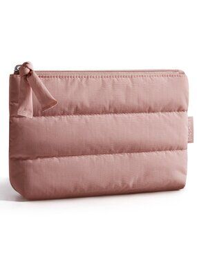 BAGSMART Small Makeup Bag, Puffy Portable Cosmetic Pouch with Charm Zipper, Wate